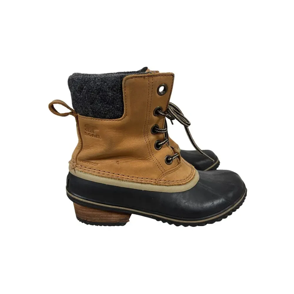 Sorel Boots Womens 8 Elk Tan Slimpack II Lace Duck Boot Waterproof Block Heel